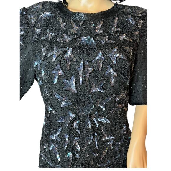 Vintage Y2K Carina Silk Sequenced and beaded long Black formal dress size large - Picture 4 of 16